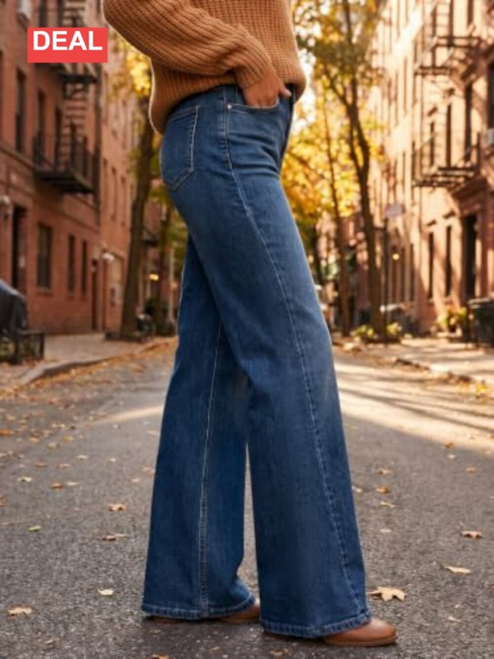 High Waisted Flare Jeans Stretchy Wide Leg Denim Pants - Picture 4 of 6